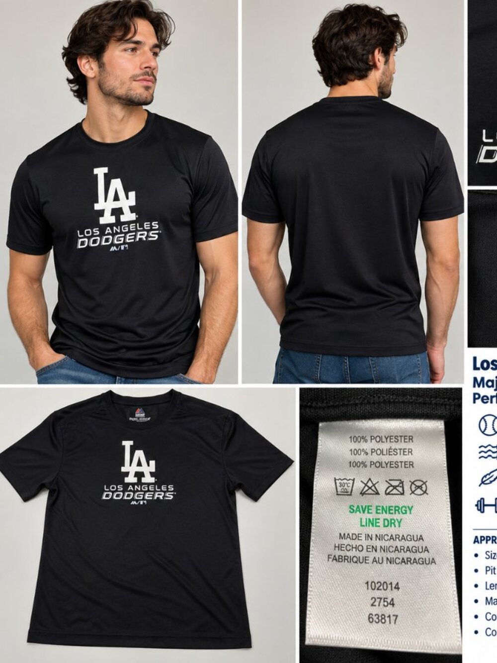 LA Dodgers Majestic Cool Base Performance Shirt Men’s M Black MLB